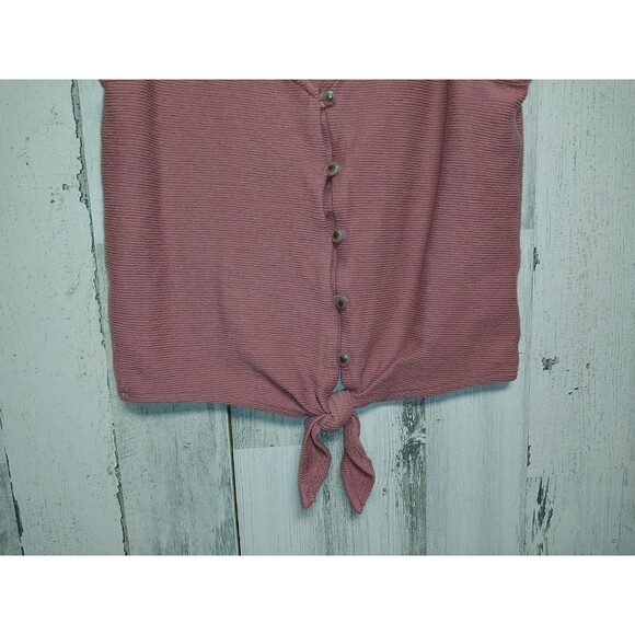 Texture & Thread S Mauve Blouse Top Madewell Sleeveless Ribbed V Neck Tie Front - Picture 2 of 6